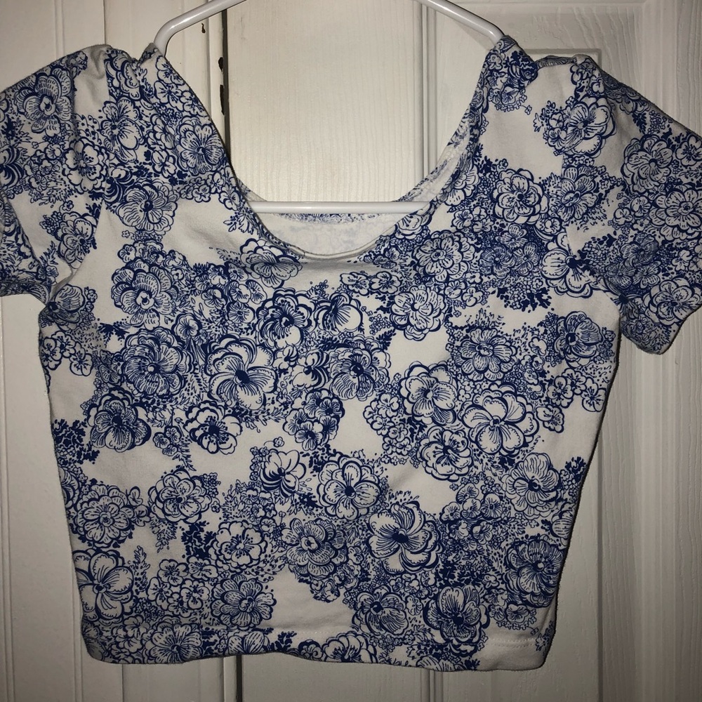 Blue Floral Crop Top